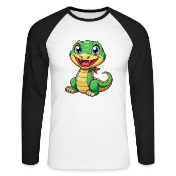Anaconda Mignon Personnage De Dessin Animé Kawaii Clipart - T-shirt baseball manches longues Homme - blanc/noir - Devant - Nik (191cm)