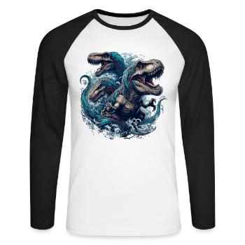 Cadeau de dinosaure Roaring T-Rex Trio - T-shirt baseball manches longues Homme - blanc/noir - Devant - Nik (191cm)