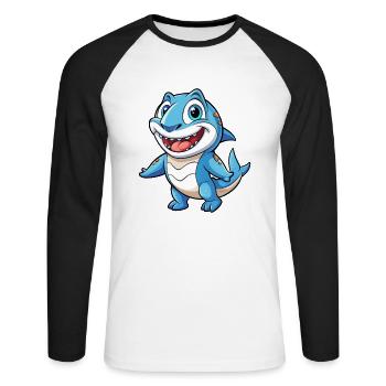 requin mignon personnage de dessin animé Kawaii Clipart - T-shirt baseball manches longues Homme - blanc/noir - Devant - Nik (191cm)