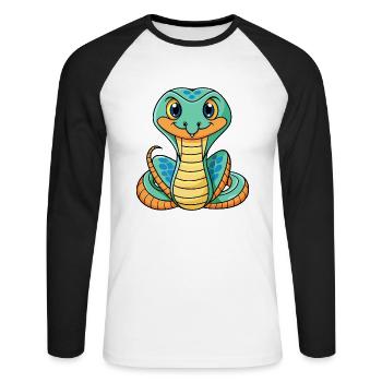 Cobra Cute Cartoon Character Kawaii Clipart - Unisex Long Sleeve Baseball T-Shirt - white/black - Front - Nik (191cm)