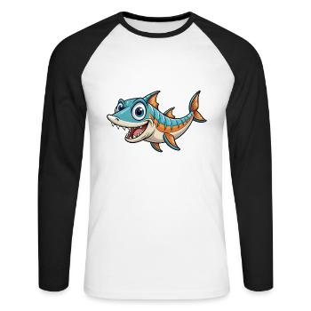 Barracuda Mignon Personnage De Dessin Animé Kawaii Clipart - T-shirt baseball manches longues Homme - blanc/noir - Devant - Nik (191cm)