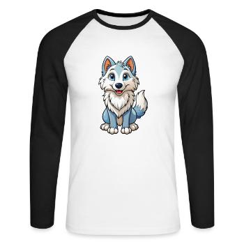 Arctic Wolf Cute Cartoon Character Kawaii Clipart - Unisex Long Sleeve Baseball T-Shirt - white/black - Front - Nik (191cm)