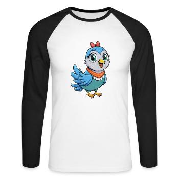 Colombe mignon personnage de dessin animé Kawaii Clipart - T-shirt baseball manches longues Homme - blanc/noir - Devant - Nik (191cm)