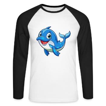 Wal Niedliche Zeichentrickfigur Kawaii Clipart - Unisex Baseballshirt langarm - Weiß/Schwarz - Vorne - Nik (191cm)