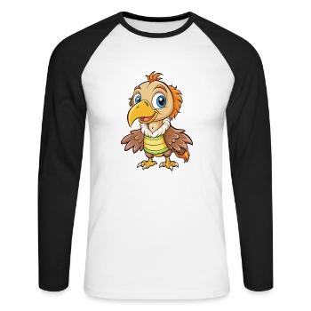 Geier Niedliche Zeichentrickfigur Kawaii Clipart - Unisex Baseballshirt langarm - Weiß/Schwarz - Vorne - Nik (191cm)