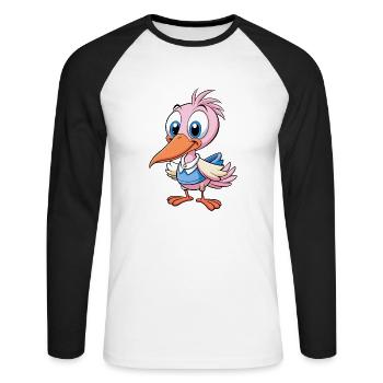 Spoonbill Cute Cartoon Character Kawaii Clipart - Unisex Long Sleeve Baseball T-Shirt - white/black - Front - Nik (191cm)