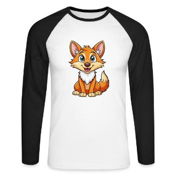 Coyote Cute Cartoon Character Kawaii Clipart - Unisex Long Sleeve Baseball T-Shirt - white/black - Front - Nik (191cm)