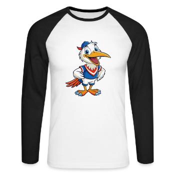 Cigogne mignon personnage de dessin animé Kawaii Clipart - T-shirt baseball manches longues Homme - blanc/noir - Devant - Nik (191cm)