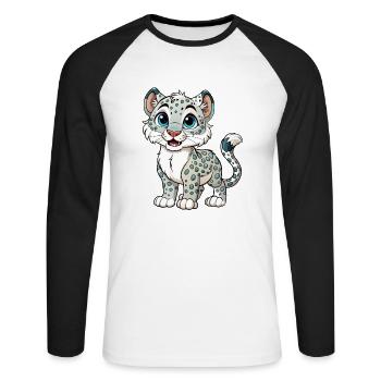 Léopard des neiges Personnage de dessin animé Kawaii Clipart - T-shirt baseball manches longues Homme - blanc/noir - Devant - Nik (191cm)