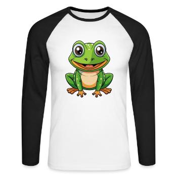 Frog Cute Cartoon Character Kawaii Clipart - Unisex Long Sleeve Baseball T-Shirt - white/black - Front - Nik (191cm)