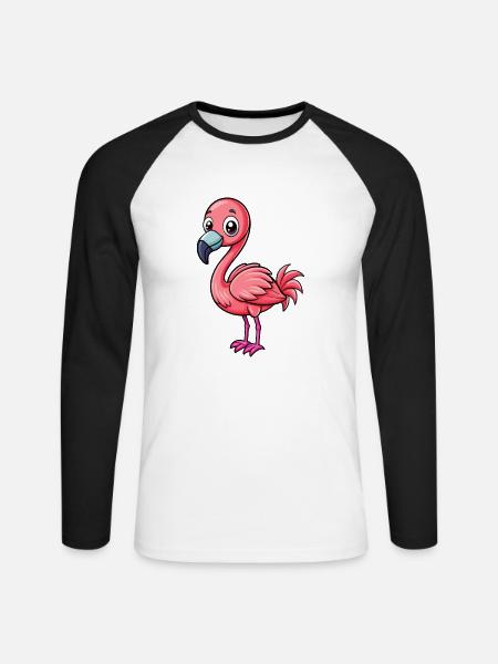 flamingo, sød, tegneseriefigur, kawaii Clipart - Langærmet herre-baseballshirt - hvid/sort