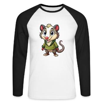 Opossum Mignon Personnage De Dessin Animé Kawaii Clipart - T-shirt baseball manches longues Homme - blanc/noir - Devant - Nik (191cm)