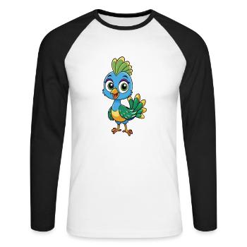 Peacock Cute Cartoon Character Kawaii Clipart - Unisex Long Sleeve Baseball T-Shirt - white/black - Front - Nik (191cm)
