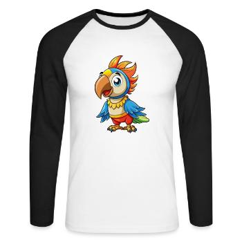 Parrot Cute Cartoon Character Kawaii Clipart - Unisex Long Sleeve Baseball T-Shirt - white/black - Front - Nik (191cm)