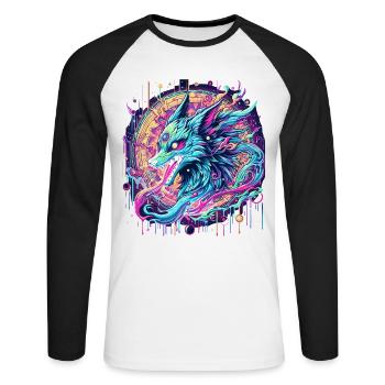 Psychedelische Fuchs Kopf Goa Kunst - Unisex Baseballshirt langarm - Weiß/Schwarz - Vorne - Nik (191cm)