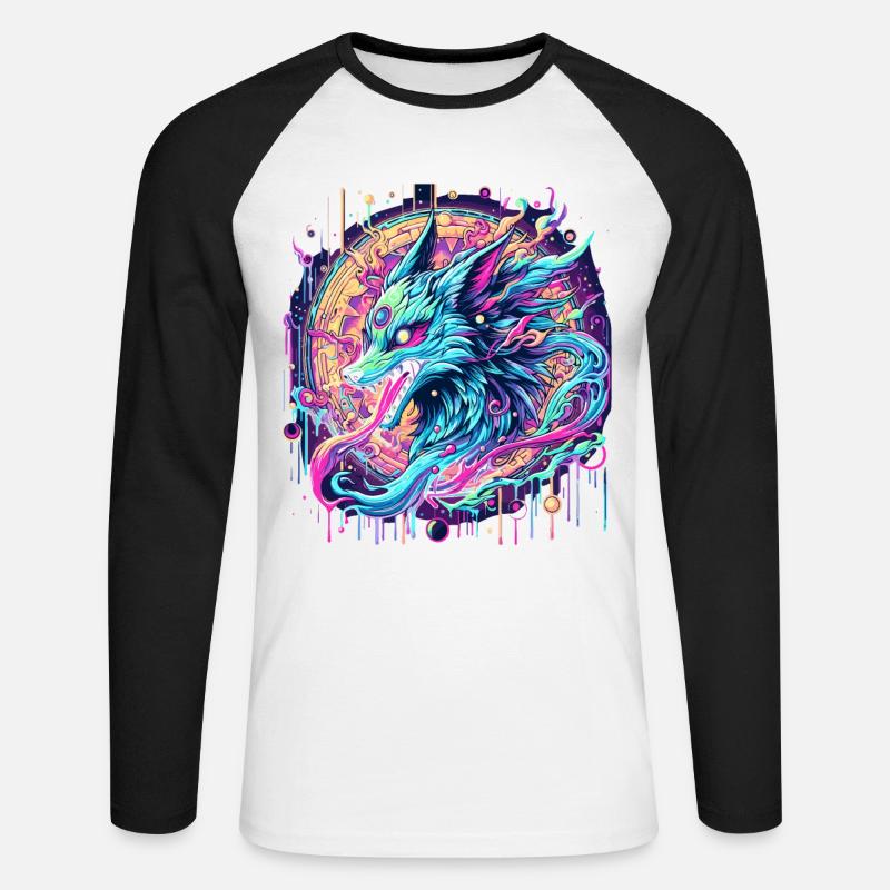 Psychedelische Fuchs Kopf Goa Kunst - Unisex Baseballshirt langarm - Weiß/Schwarz