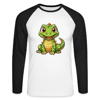 Komodowaran Cartoon Figur Kawaii Clipart - Unisex Baseballshirt langarm - Weiß/Schwarz - Vorne - Nik (191cm)
