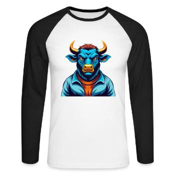 Bull Colorful Kawaii Cartoon Character Clipart - Unisex Long Sleeve Baseball T-Shirt - white/black - Front - Nik (191cm)