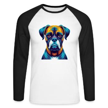 Boxer Hund Bunt Kawaii Cartoon Figur Haustier - Unisex Baseballshirt langarm - Weiß/Schwarz - Vorne - Nik (191cm)