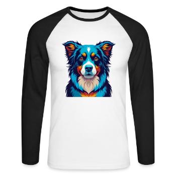 Australian Shepherd Dog Colorful Kawaii Cartoon - Unisex Long Sleeve Baseball T-Shirt - white/black - Front - Nik (191cm)
