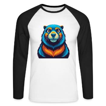 Beaver Colorful Kawaii Cartoon Character Clipart - Unisex Long Sleeve Baseball T-Shirt - white/black - Front - Nik (191cm)