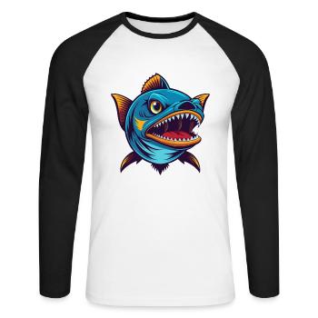 Barracuda Coloré Kawaii Dessin Animé Personnage Animal de compagnie - T-shirt baseball manches longues Homme - blanc/noir - Devant - Nik (191cm)