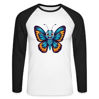 papillon coloré kawaii dessin animé personnage animal de compagnie - T-shirt baseball manches longues Homme - blanc/noir - Devant - Nik (191cm)