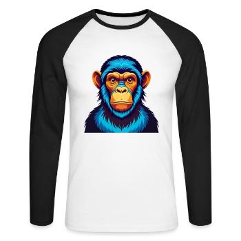 Chimpanzé coloré Kawaii dessin animé Personnage Animal de compagnie - T-shirt baseball manches longues Homme - blanc/noir - Devant - Nik (191cm)
