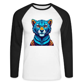guépard coloré kawaii dessin animé personnage clipart - T-shirt baseball manches longues Homme - blanc/noir - Devant - Nik (191cm)