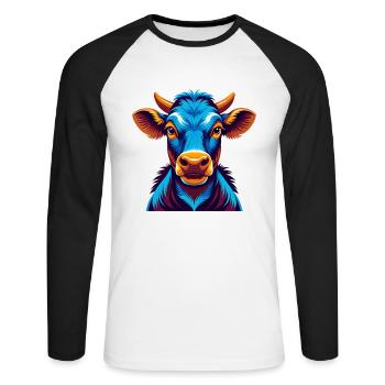 Kuh Bunte Kawaii Cartoon Figur Clipart - Unisex Baseballshirt langarm - Weiß/Schwarz - Vorne - Nik (191cm)