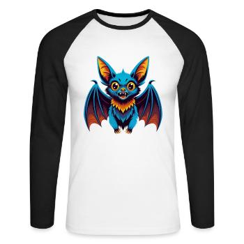 Chauve-souris coloré Kawaii dessin animé Personnage Clipart - T-shirt baseball manches longues Homme - blanc/noir - Devant - Nik (191cm)