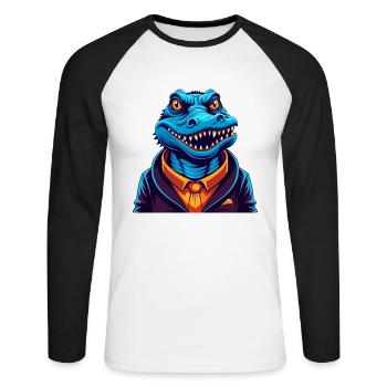 Crocodile Coloré Kawaii Dessin Animé Personnage Animal de compagnie - T-shirt baseball manches longues Homme - blanc/noir - Devant - Nik (191cm)