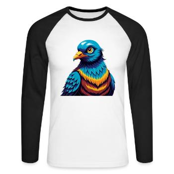 Colombe coloré Kawaii Dessin animé Personnage Clipart - T-shirt baseball manches longues Homme - blanc/noir - Devant - Nik (191cm)