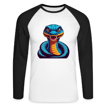 Anaconda coloré Kawaii Dessin animé Personnage Clipart - T-shirt baseball manches longues Homme - blanc/noir - Devant - Nik (191cm)