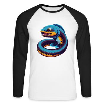Eel Colorful Kawaii Cartoon Character Clipart - Unisex Long Sleeve Baseball T-Shirt - white/black - Front - Nik (191cm)