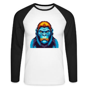 Gorille coloré Kawaii Dessin animé Personnage Clipart - T-shirt baseball manches longues Homme - blanc/noir - Devant - Nik (191cm)