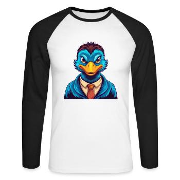 canard coloré Kawaii personnage de dessin animé Clipart - T-shirt baseball manches longues Homme - blanc/noir - Devant - Nik (191cm)