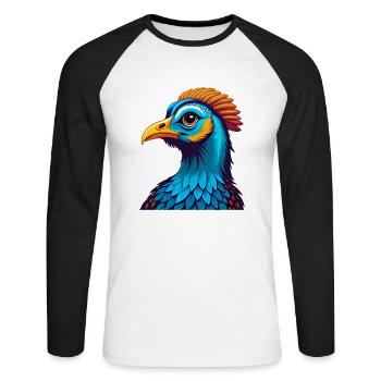 pintade coloré Kawaii dessin animé personnage animal de compagnie - T-shirt baseball manches longues Homme - blanc/noir - Devant - Nik (191cm)