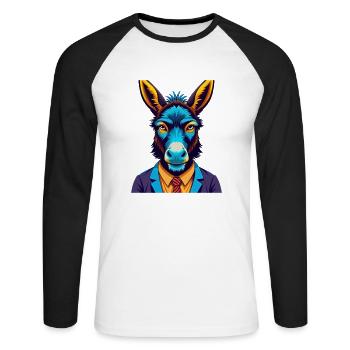 Esel Bunte Kawaii Cartoon Figur Clipart - Unisex Baseballshirt langarm - Weiß/Schwarz - Vorne - Nik (191cm)