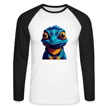 Chameleon Colorful Kawaii Cartoon Character Pet - Unisex Long Sleeve Baseball T-Shirt - white/black - Front - Nik (191cm)