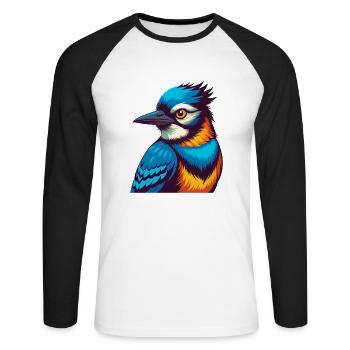 Blue Jay Bunte Kawaii Cartoon Figur Clipart - Unisex Baseballshirt langarm - Weiß/Schwarz - Vorne - Nik (191cm)