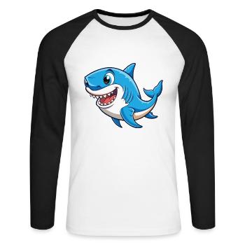 requin mignon personnage de dessin animé Kawaii Clipart - T-shirt baseball manches longues Homme - blanc/noir - Devant - Nik (191cm)
