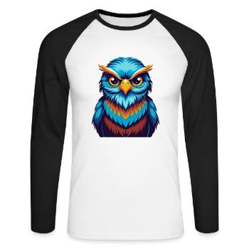 oiseau coloré kawaii dessin animé personnage clipart - T-shirt baseball manches longues Homme - blanc/noir - Devant - Nik (191cm)