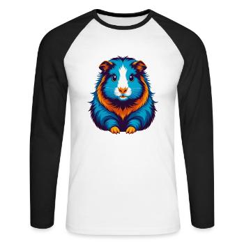 Cochon d’Inde Coloré Kawaii Dessin animé Personnage Animal de compagnie - T-shirt baseball manches longues Homme - blanc/noir - Devant - Nik (191cm)