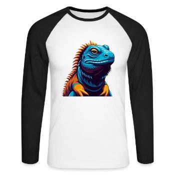 Iguana Colorful Kawaii Cartoon Character Clipart - Unisex Long Sleeve Baseball T-Shirt - white/black - Front - Nik (191cm)
