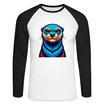 Otter Colorful Kawaii Cartoon Character Clipart - Unisex Long Sleeve Baseball T-Shirt - white/black - Front - Nik (191cm)