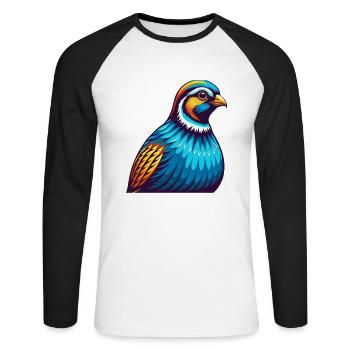 perdrix coloré kawaii personnage de dessin animé animal de compagnie - T-shirt baseball manches longues Homme - blanc/noir - Devant - Nik (191cm)