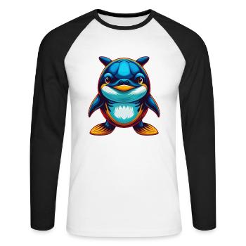Orca Bunte Kawaii Cartoon Figur Clipart - Unisex Baseballshirt langarm - Weiß/Schwarz - Vorne - Nik (191cm)