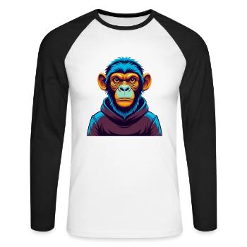 Monkey Colorful Kawaii Cartoon Character Clipart - Unisex Long Sleeve Baseball T-Shirt - white/black - Front - Nik (191cm)