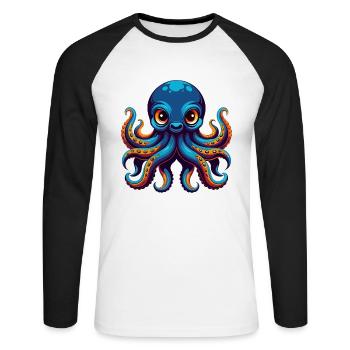 Octopus Colorful Kawaii Cartoon Character Clipart - Unisex Long Sleeve Baseball T-Shirt - white/black - Front - Nik (191cm)